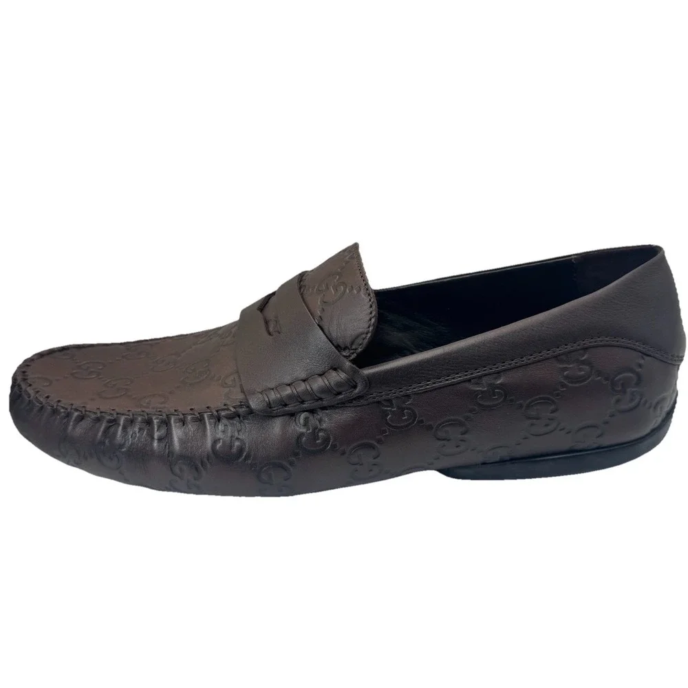 Gucci Guccissima Brown Leather Driving Loafers Men EU 64G Made‎ in Italy NEW